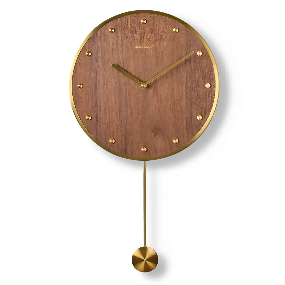 Pendule en Bois - Horloges murales - Couleur dorée balancier Rond